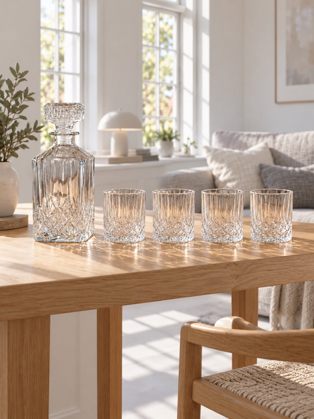 Glaskaraffe mit 4 Gläsern – Kristalldesign