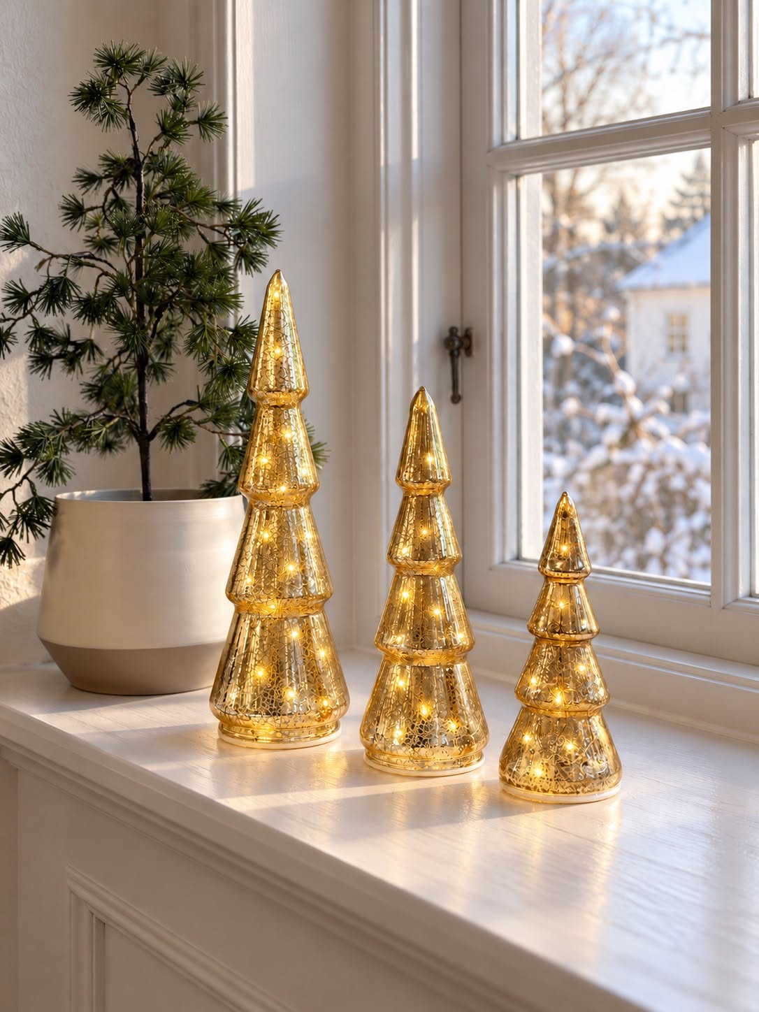 Weihnachtsbäume mit LED-Licht - Set mit 3 Größen