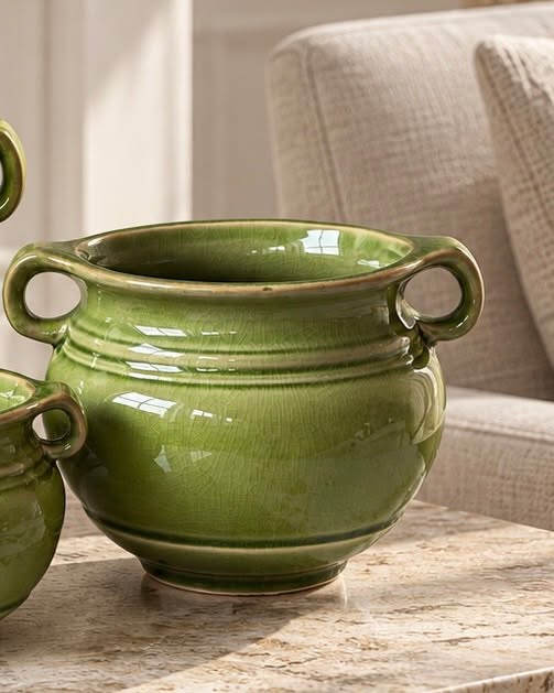 Krukke Olive – Grüner Steinguttopf