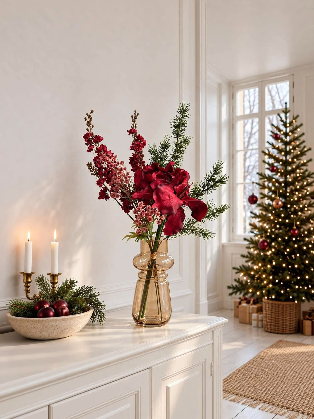 Weihnachtsstrauß mit Amaryllis - Rot