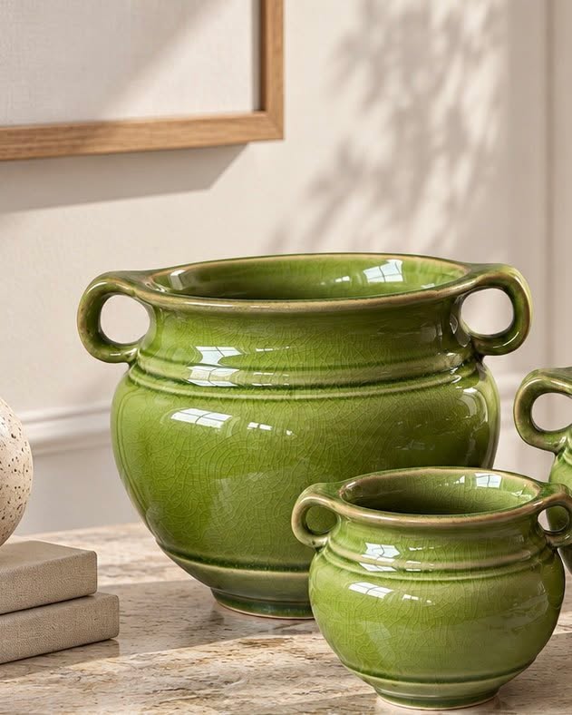 Krukke Olive – Grüner Steinguttopf