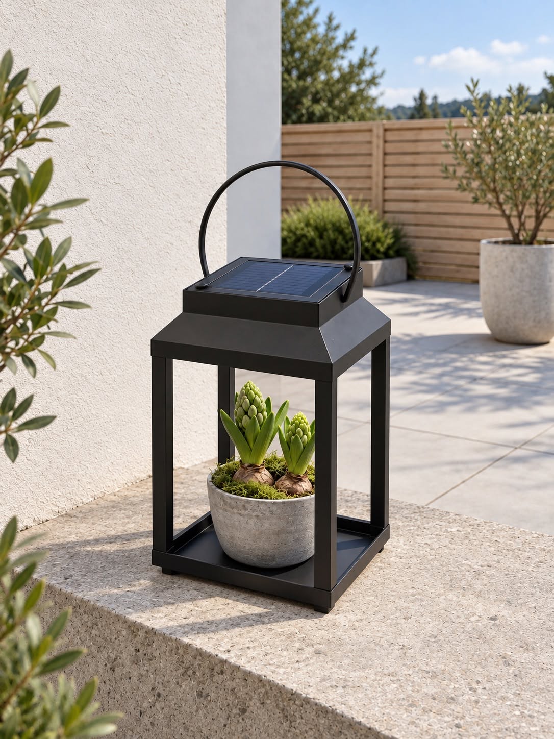 Laterne mit Solarzellen – Schwarzes Metall