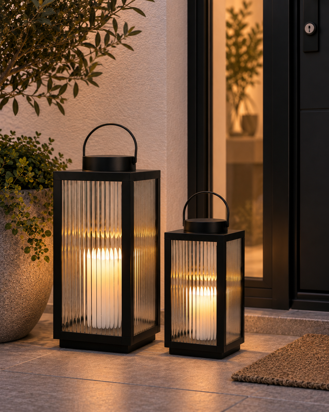 Laterne Nordic mit Blockkerze und Timer