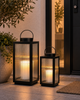 Laterne Nordic mit Blockkerze und Timer
