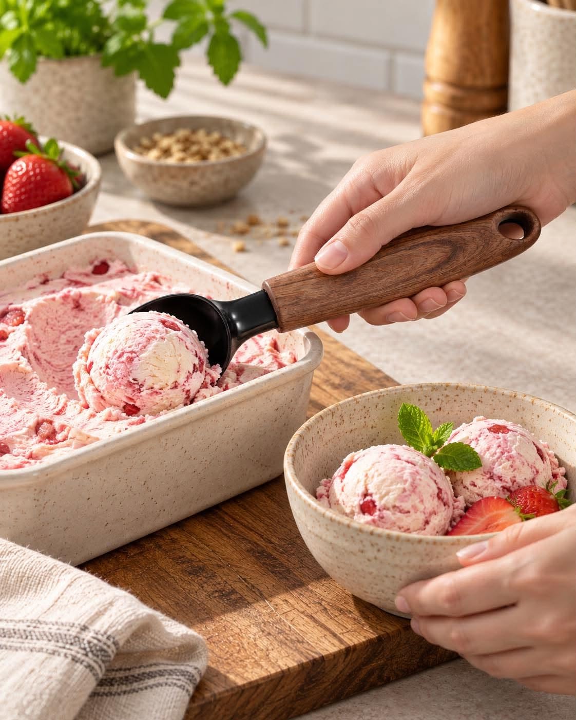 Eislöffel - Schwarz mit Holzgriff