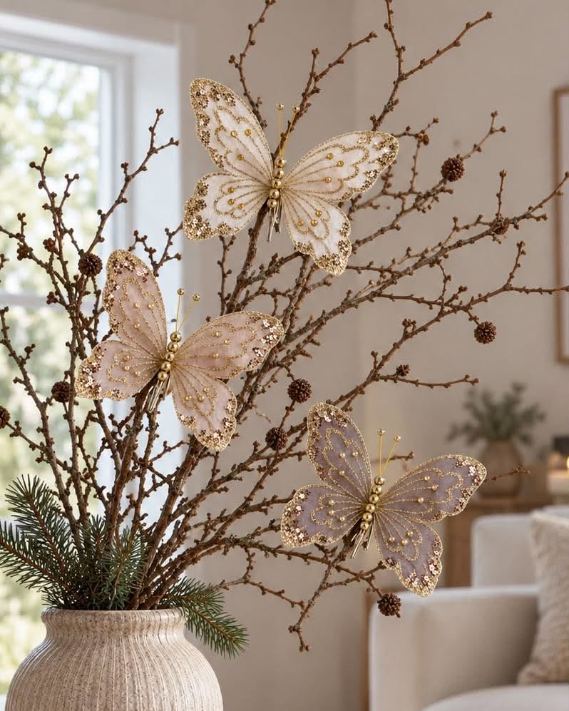 Schmetterling aus Stoff mit Clip - MIX – Beige und Braun