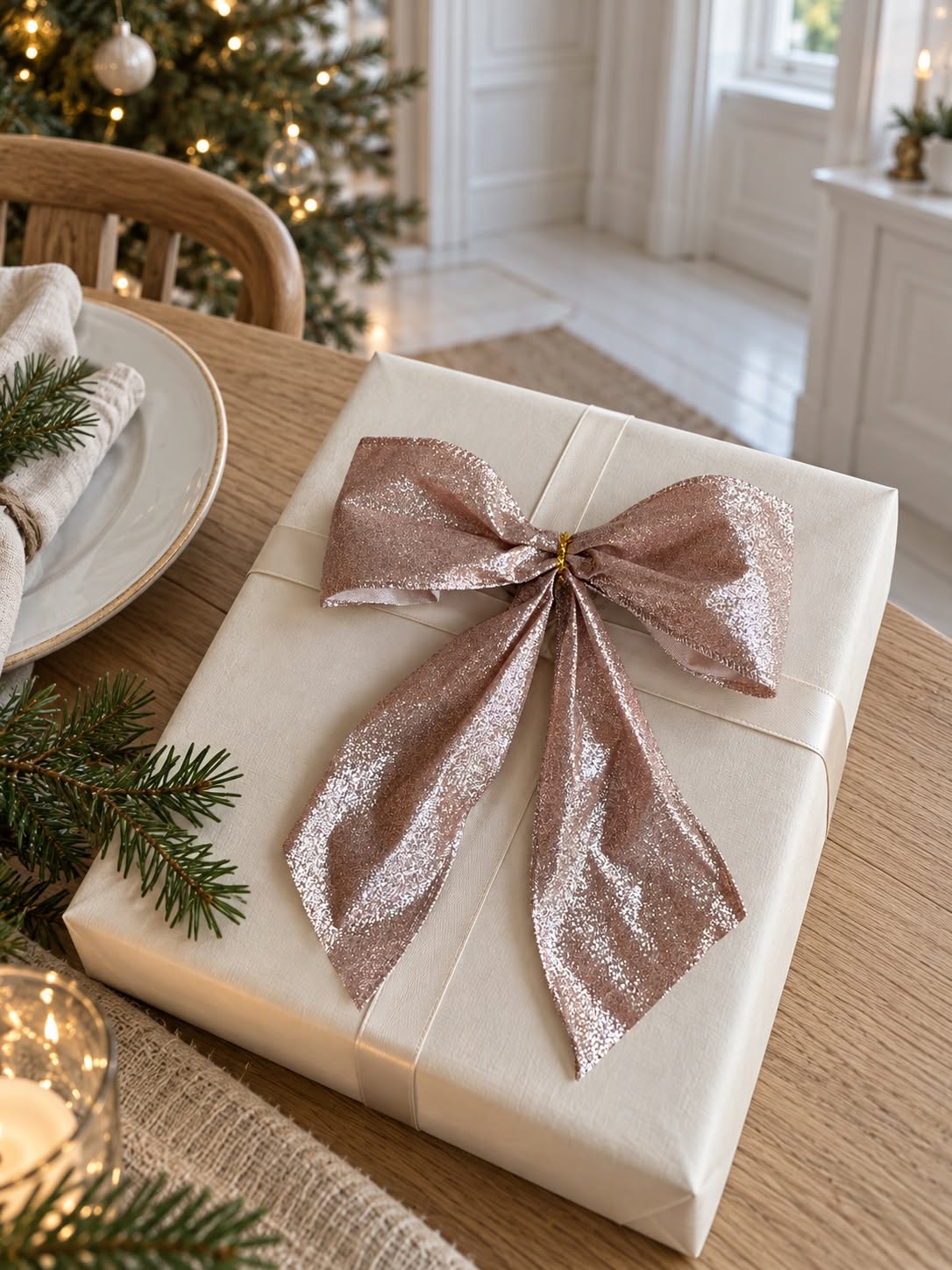 Packung mit 6 Schleifen - Rosa mit Glitzer
