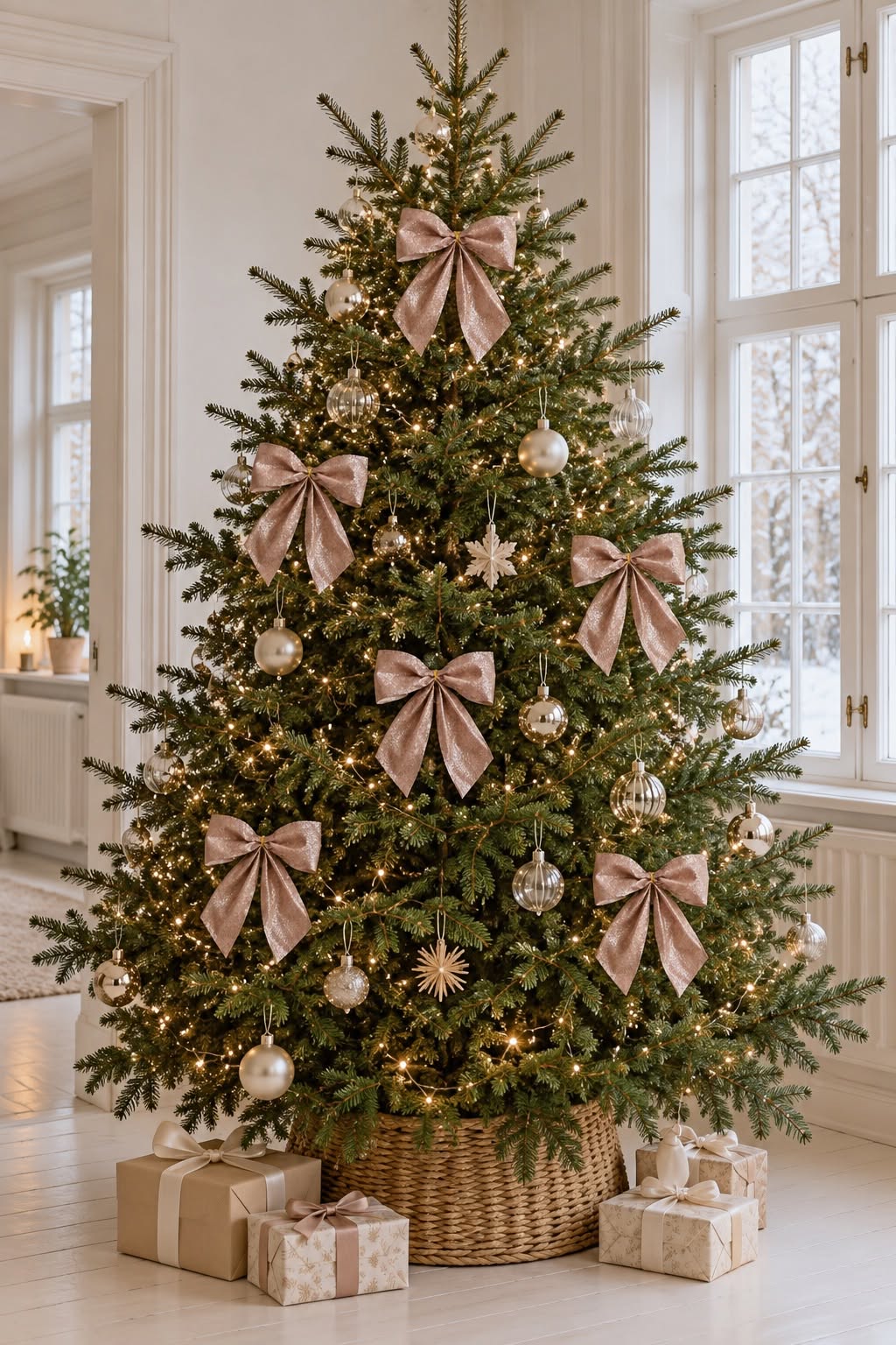 Packung mit 6 Schleifen - Rosa mit Glitzer