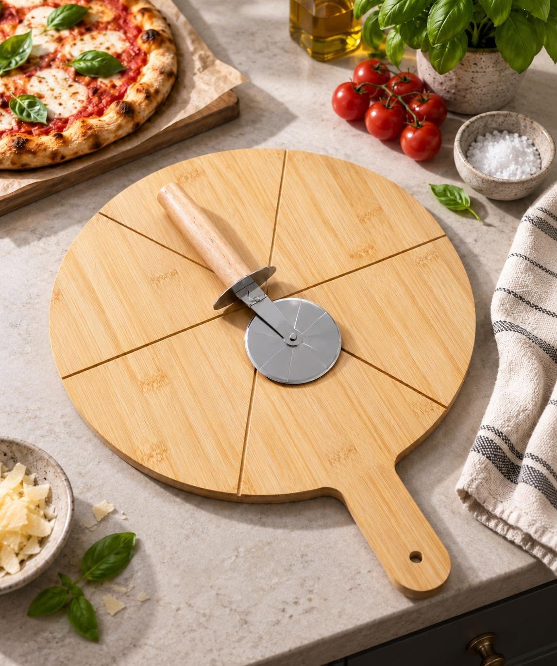Pizzabræt med pizzaskærer – FSC træ