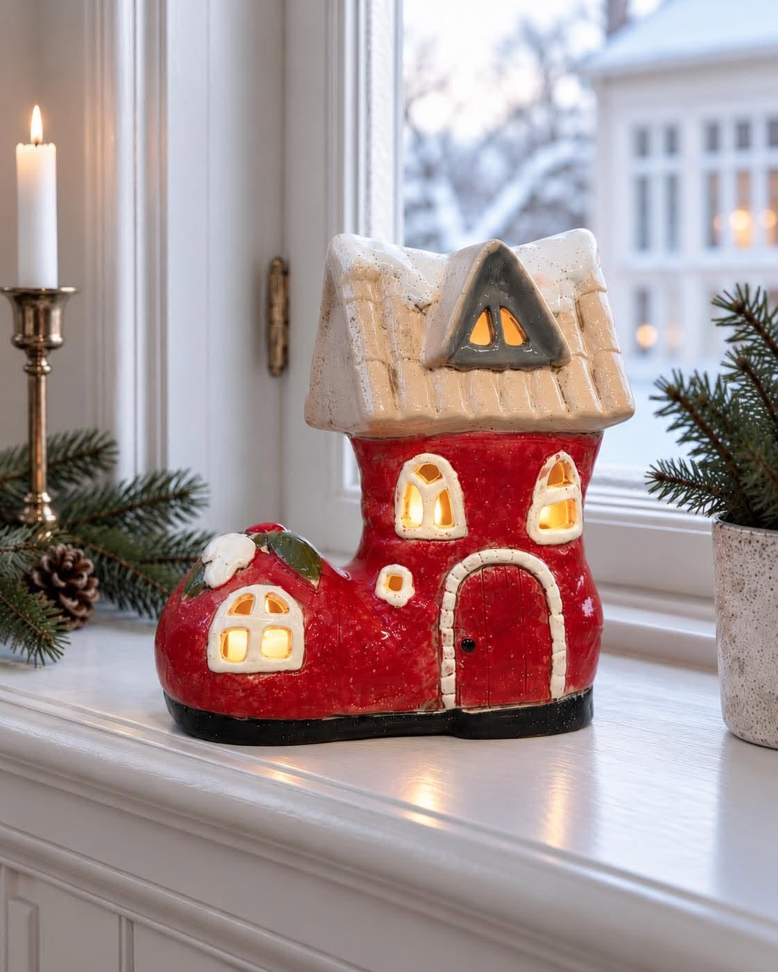 Weihnachtsstiefel-Kerzenhalter – Keramik