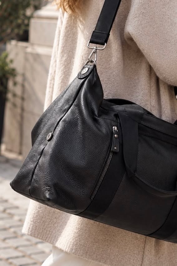 Weekender-Set - schwarzes Leder