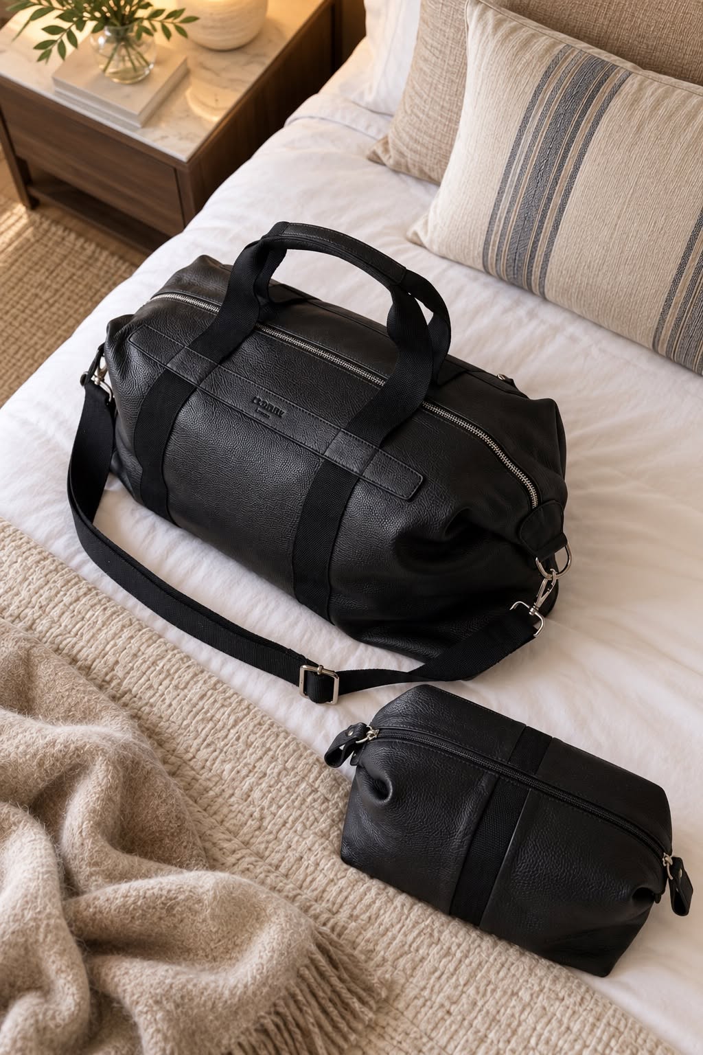 Weekender-Set - schwarzes Leder