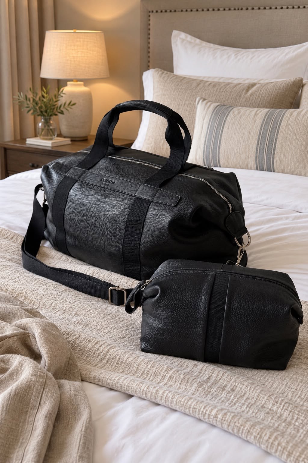 Weekender-Set - schwarzes Leder