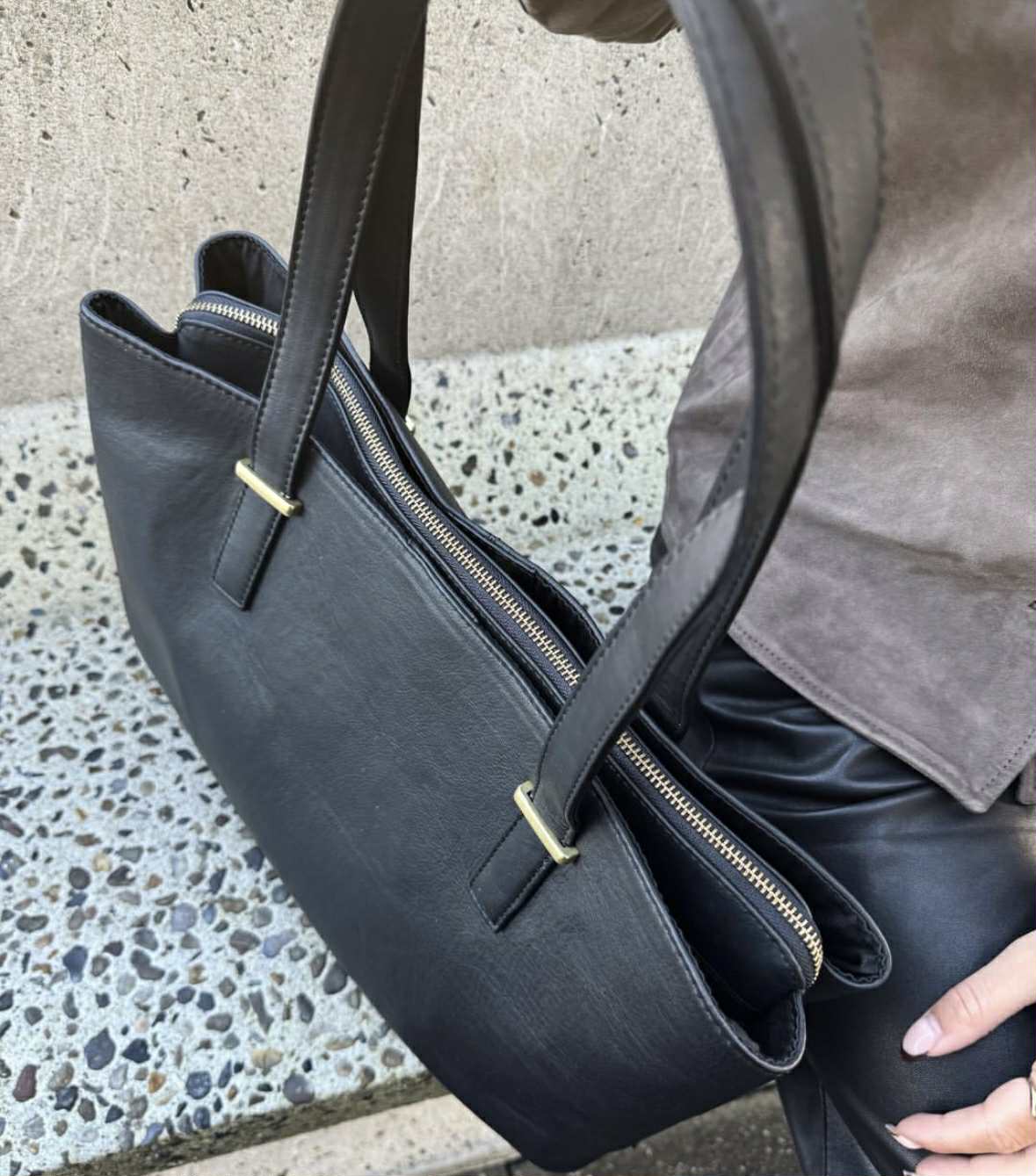 Arbeitstasche / Shopper - Schwarzes Kalbsleder