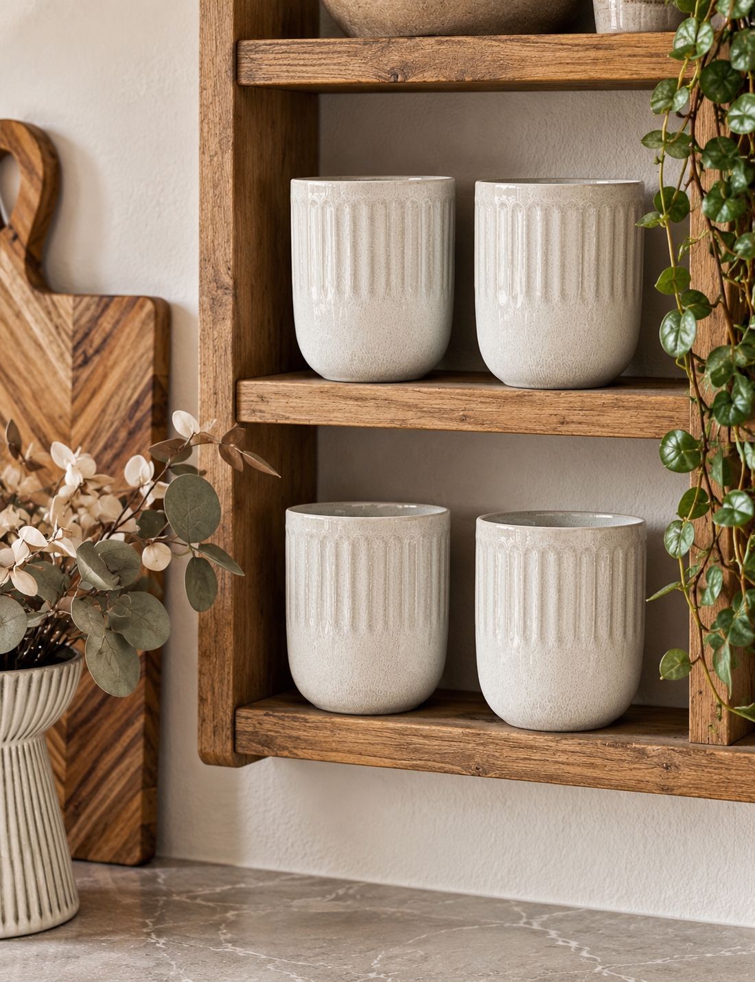 Steingutbecher Packung mit 4 Stk - Creme