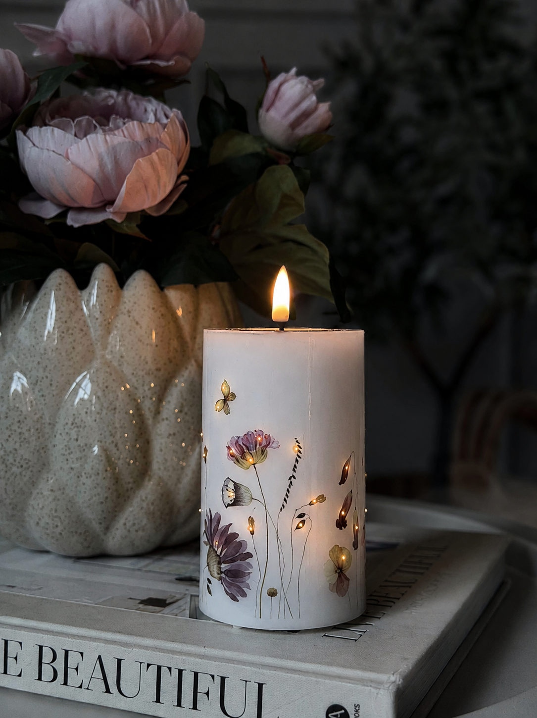 LED-Blockkerze Flower TWINKLE - 12,5 cm