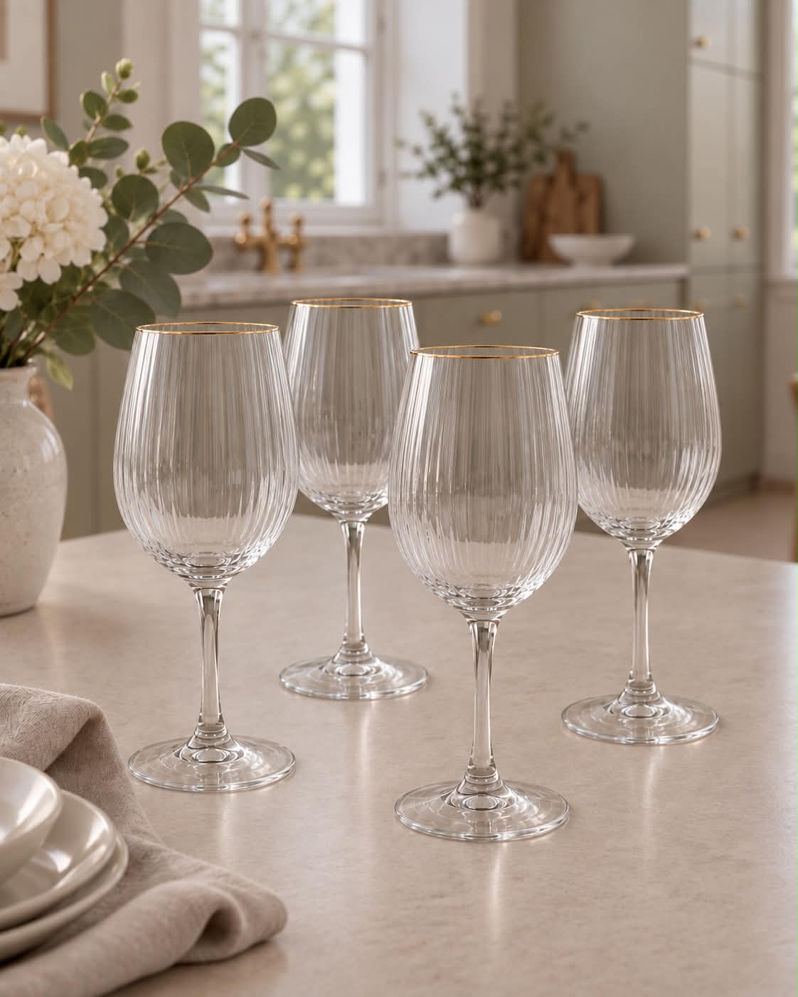 Gerillte Weingläser mit Goldkante - 4 Stk. 350 ml