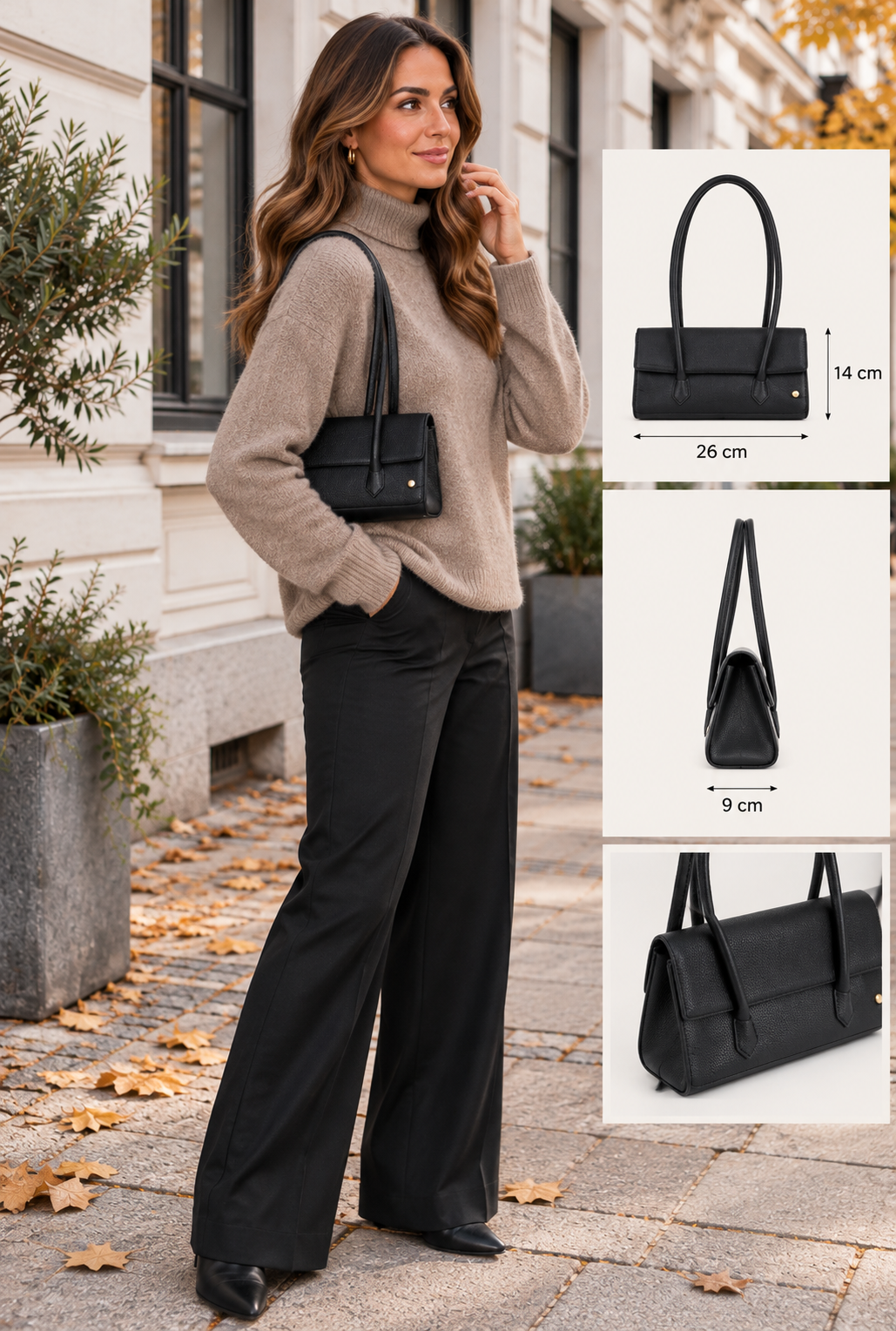Schultertasche Recife – schwarzes Leder