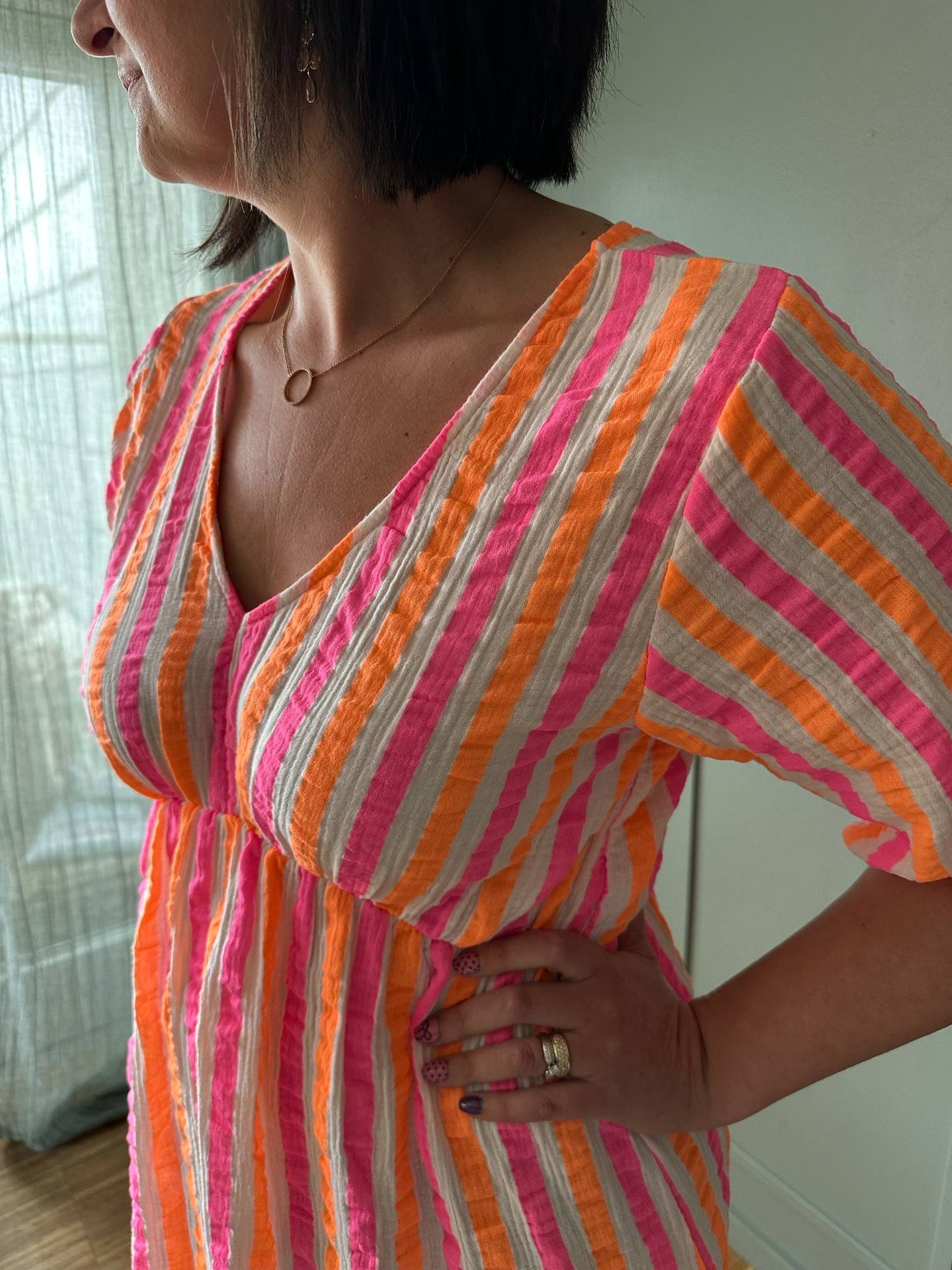 Kleid Andrea - Stripe Fuxia/Orange