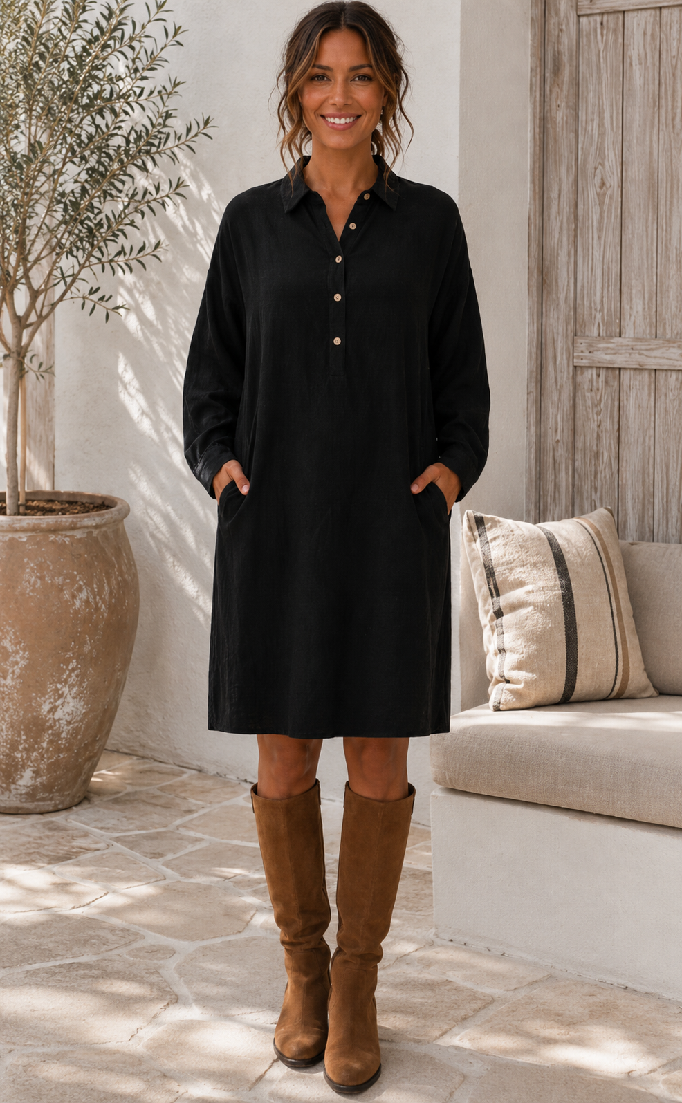 Kleid mit Taschen - Leinenmix