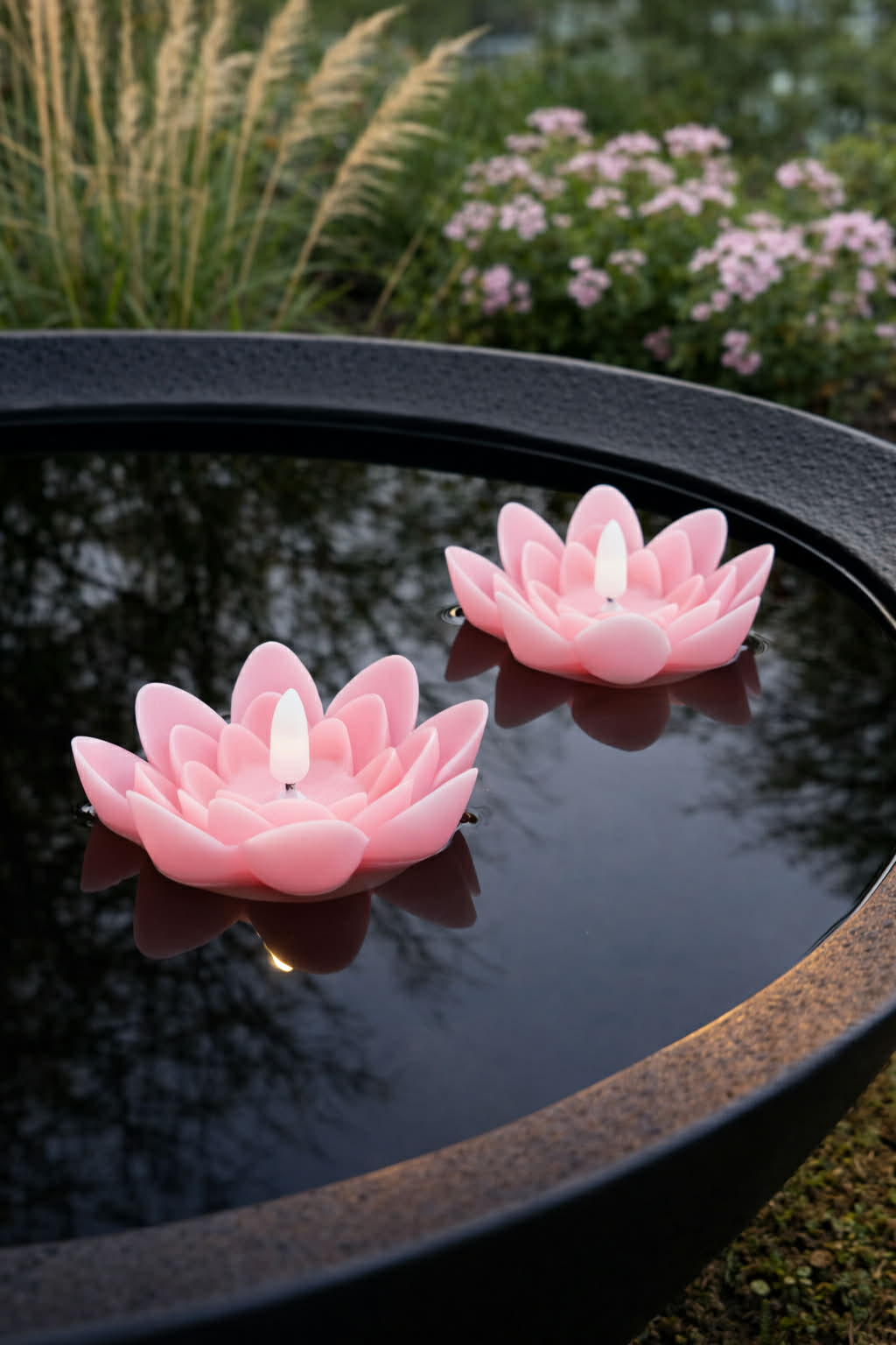 Schwimmkerzen mit Timer - Set mit 2 Stk. Rosa Lotus