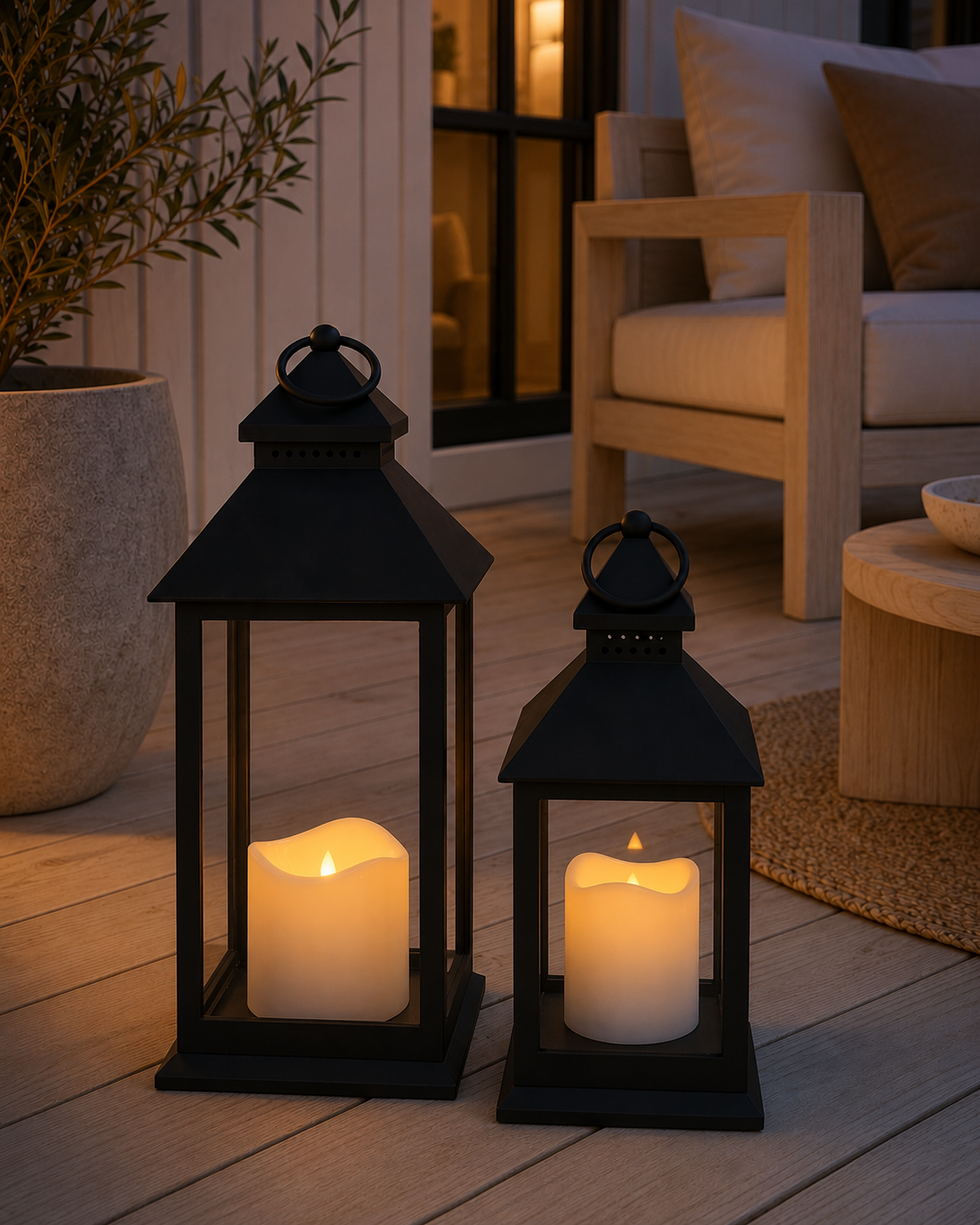 LED-Laternen mit Blockkerzen und Timer - Set mit 2 Stk