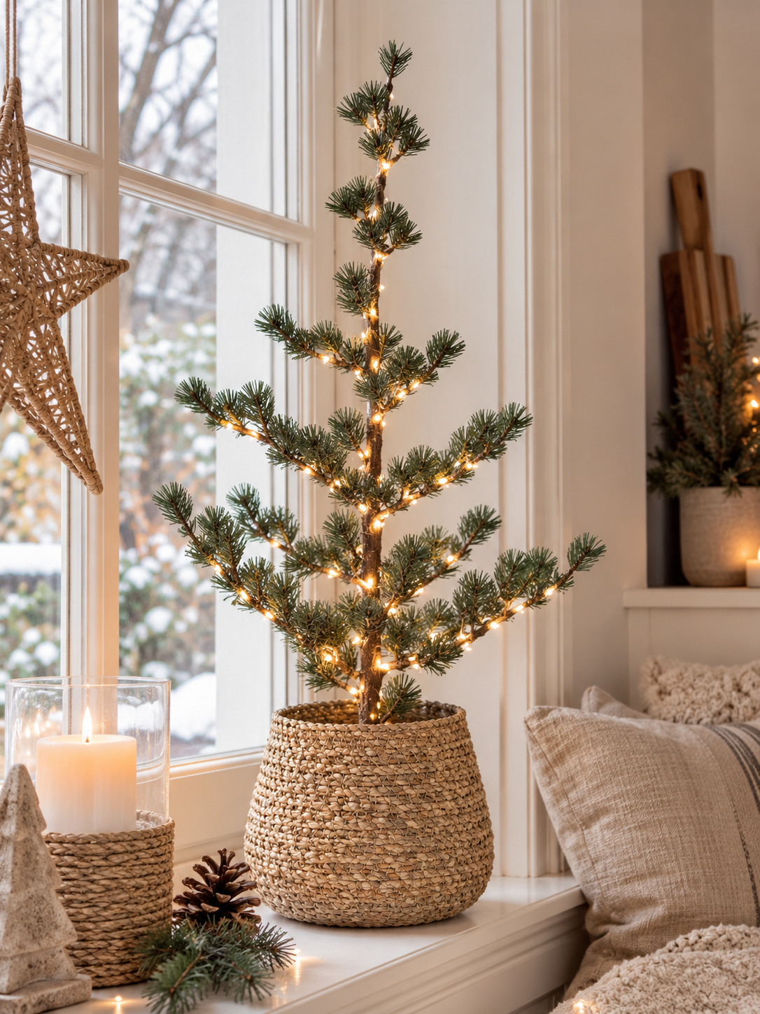 Zederbaum mit Lichterkette 65 cm - Ohne Schnee