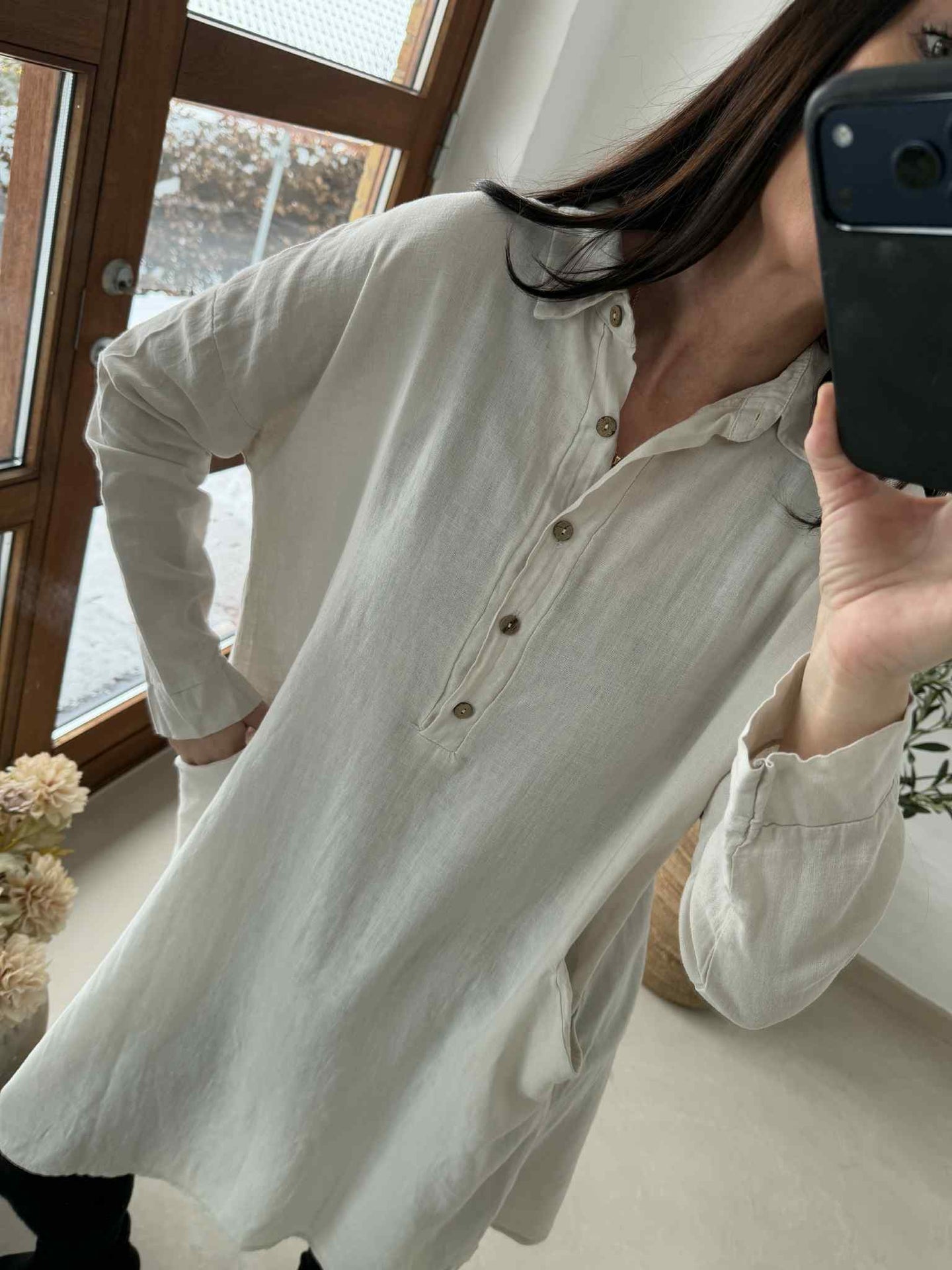 Kleid mit Taschen - Leinen / Viskose