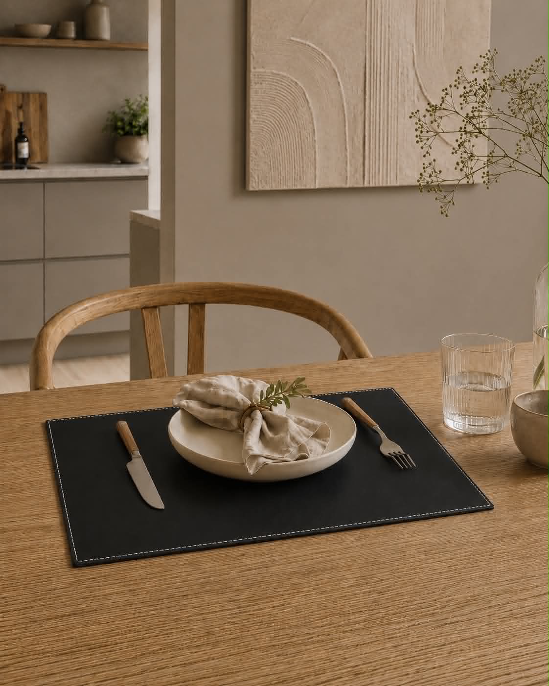 Tischset – Schwarz 30x45 mit weißer Naht