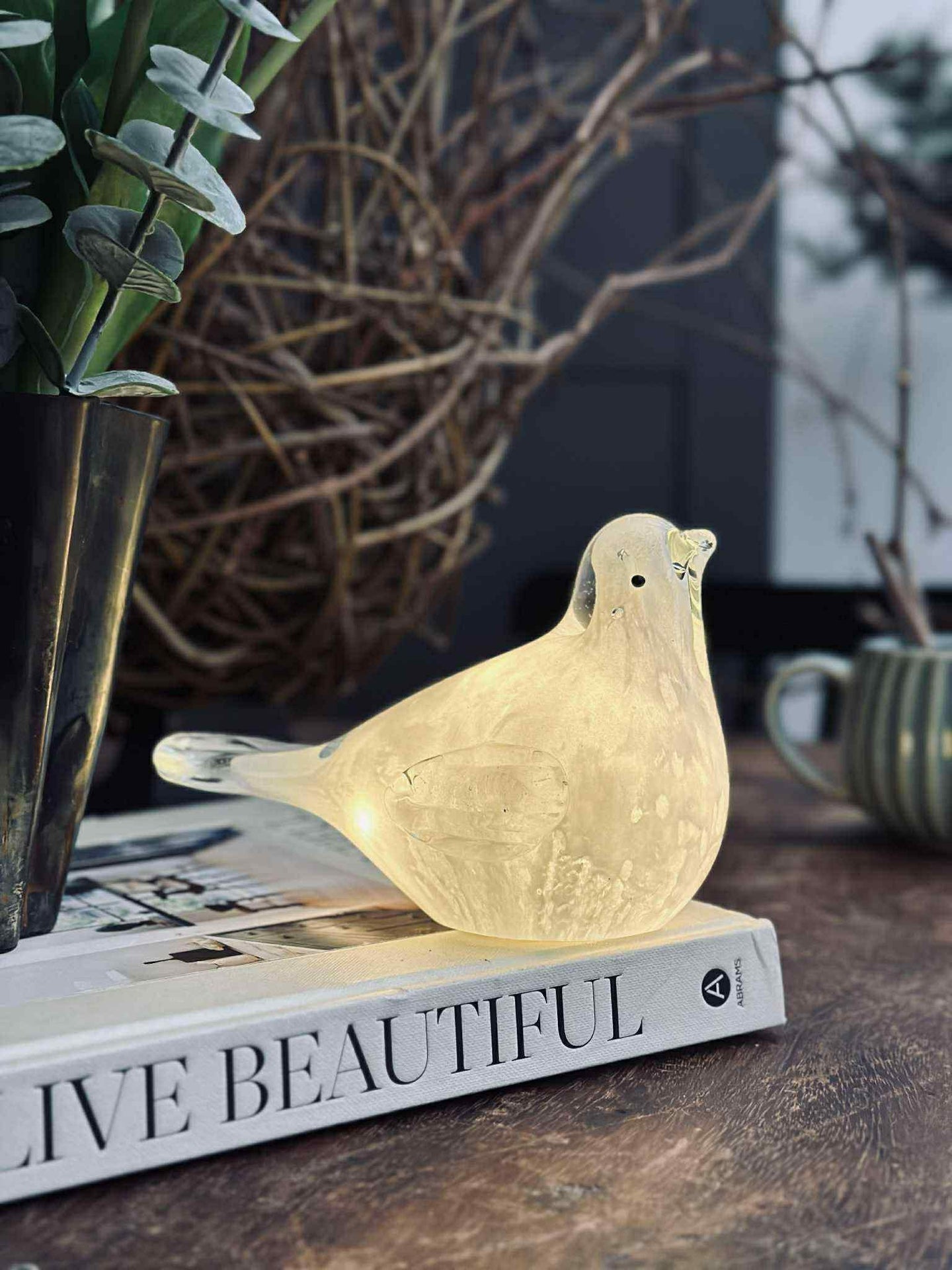 LED-Vogel aus mundgeblasenem Glas - Weiß