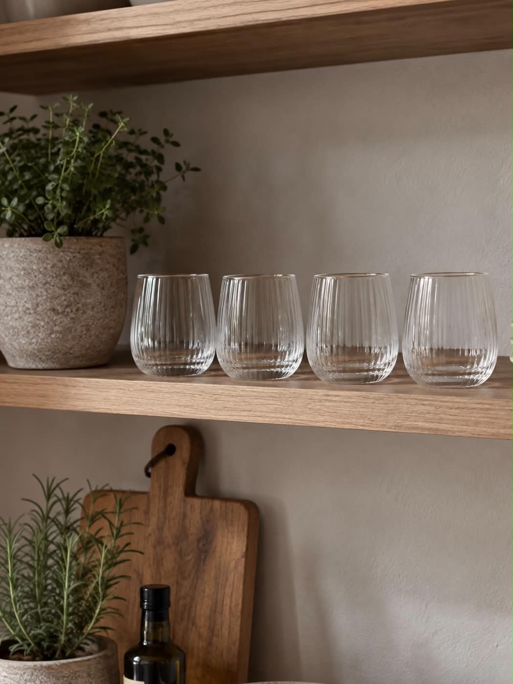 Gerilltes Wasserglas mit Goldrand - 4 Stück