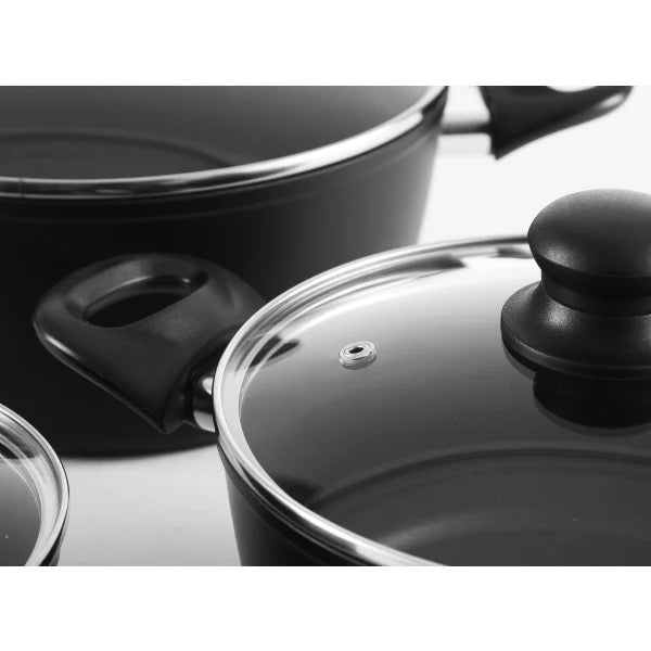 Topfset - 3 Stk. mit Glasdeckeln - Aluminium/keramische Beschichtung