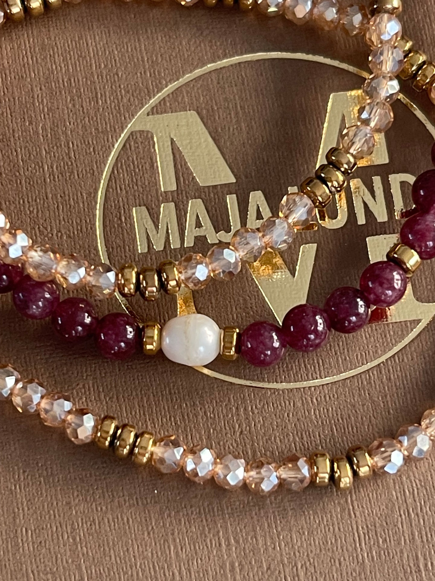 Armband Leah Bordeaux/Natur – Set mit 3 Stück