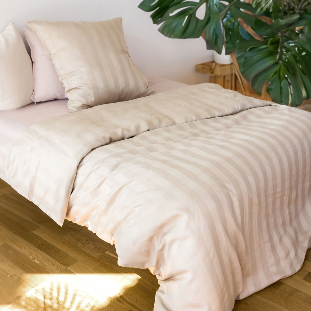 Bambus-Satin-Bettwäsche-Set, Beige, 140x200 - 63x60