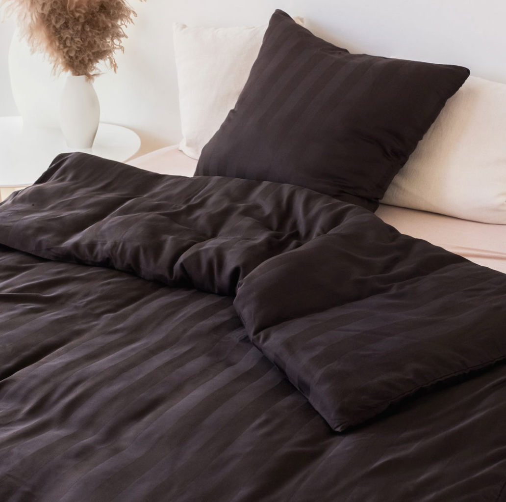 Bambus-Satin-Bettwäsche, braun, 140x220 - 63x60