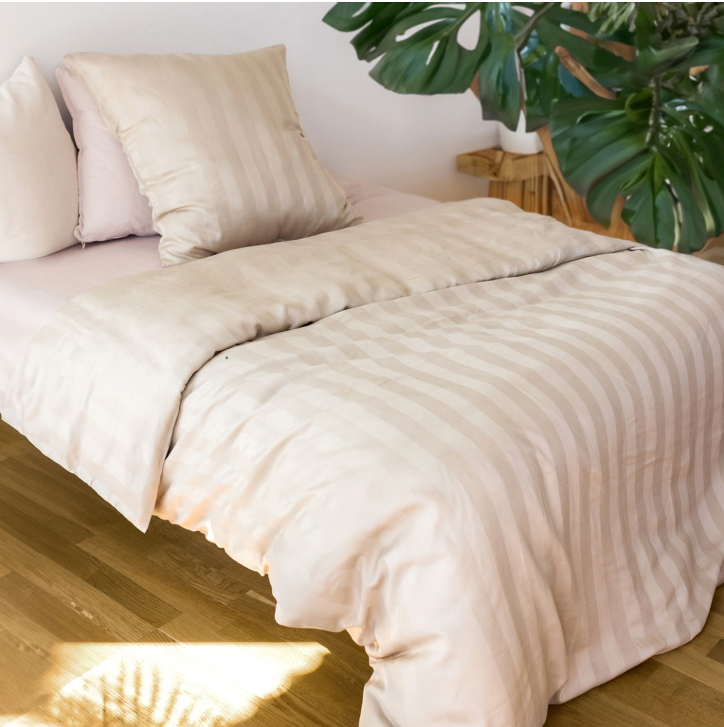 Bambus Satin Bettwäsche-Set, Beige, 140x220 - 63x60