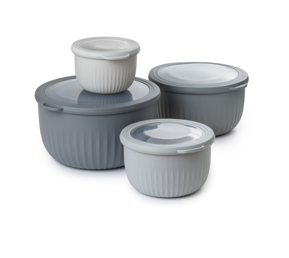 Aufbewahrungsbehälter mit Rillen und Deckel - 4er-Pack