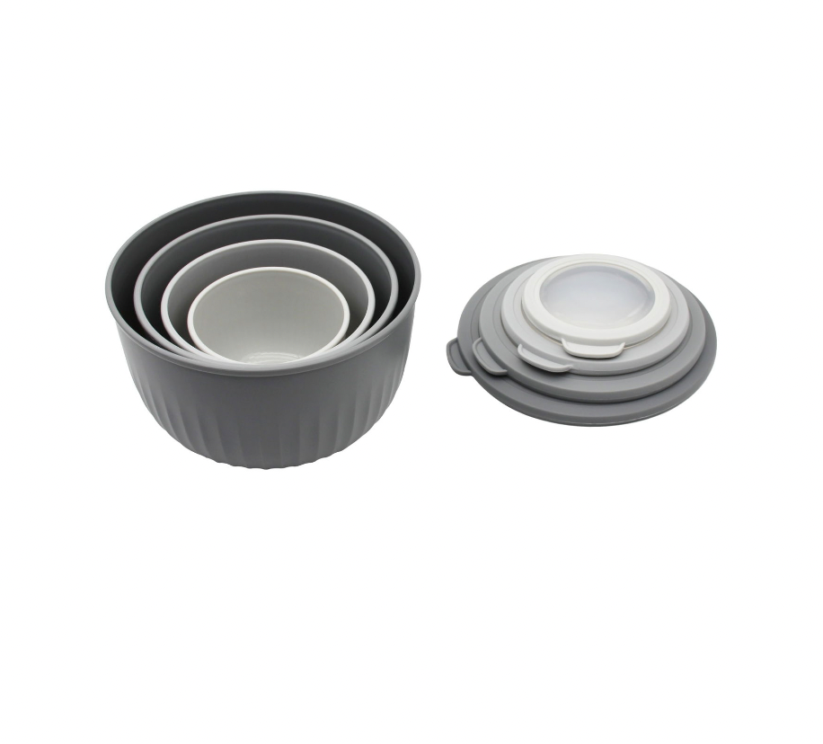 Aufbewahrungsbehälter mit Rillen und Deckel - 4er-Pack