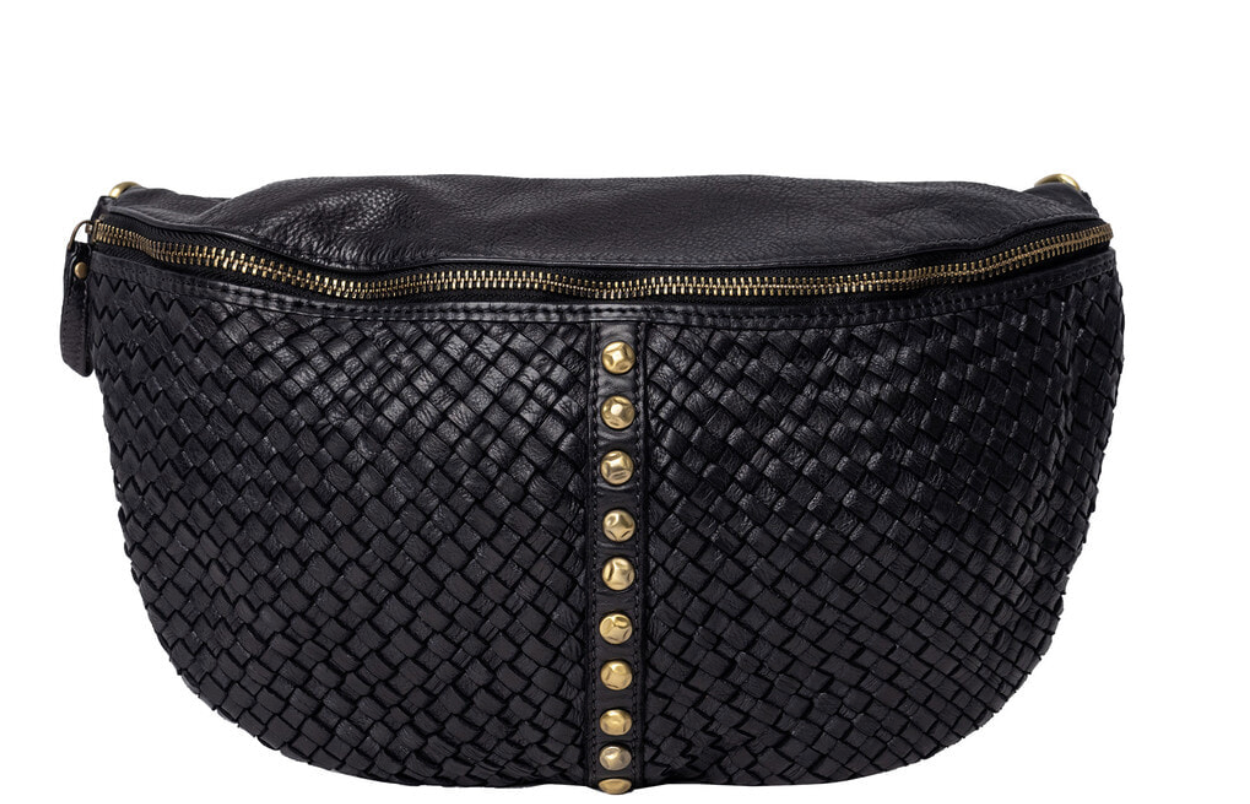 Gürteltasche JOMA mit Geflecht und Nieten - Schwarz