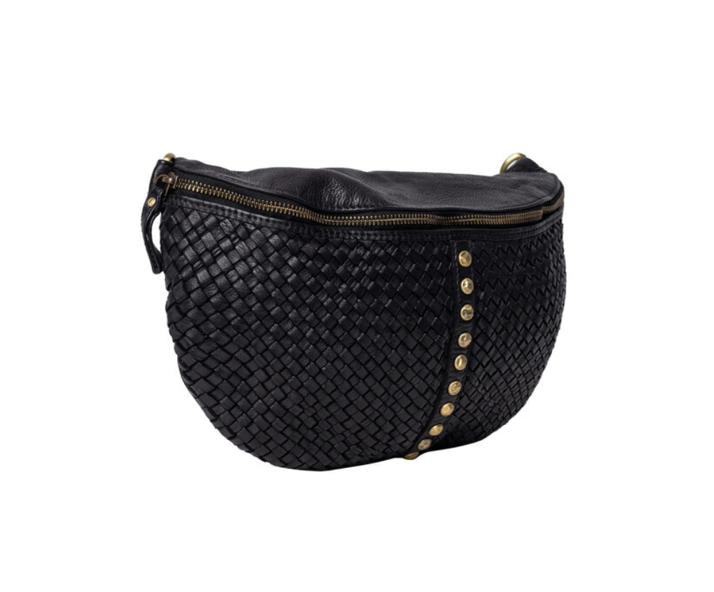 Gürteltasche JOMA mit Geflecht und Nieten - Schwarz