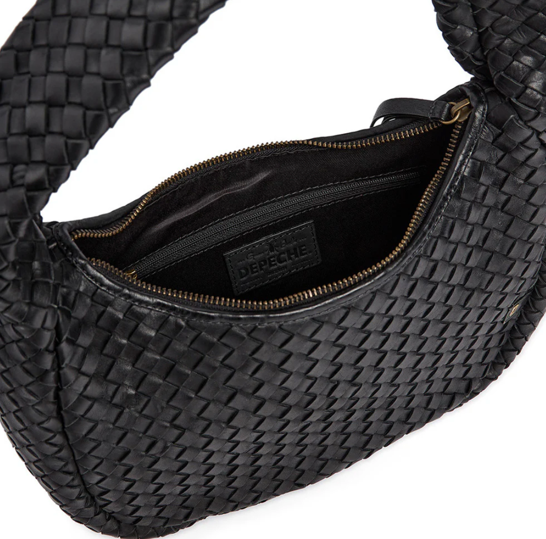 Elegante handgeflochtene Schultertasche - Black