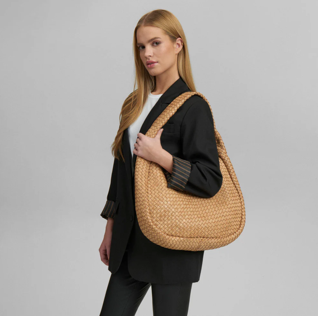 Elegante handgeflochtene Schultertasche - Sand groß