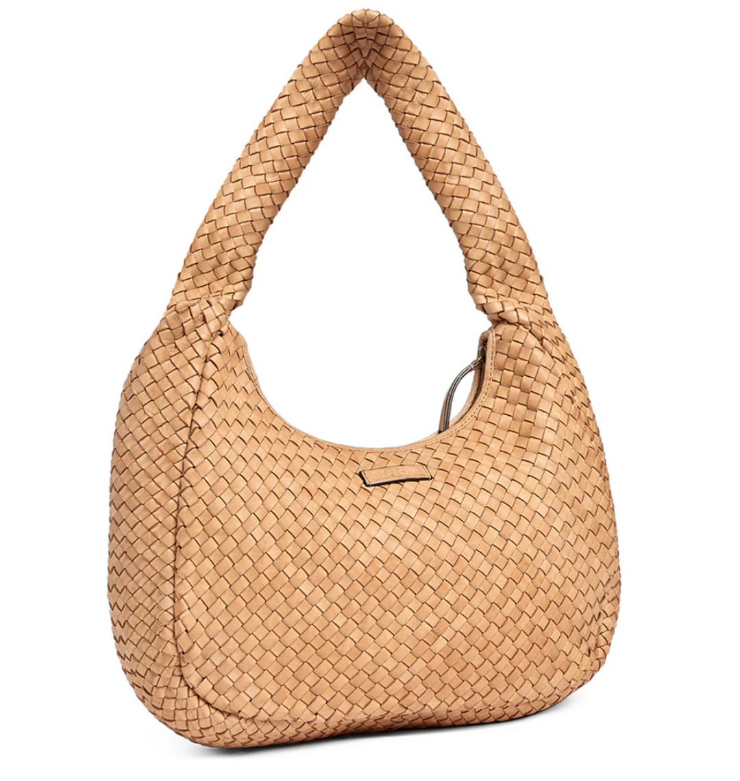 Elegante handgeflochtene Schultertasche - Sand groß