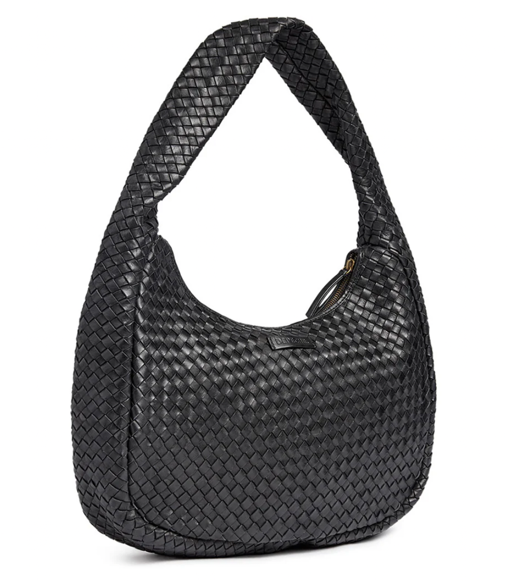 Elegante handgeflochtene Schultertasche - Schwarz groß