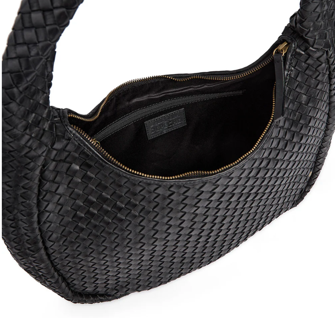 Elegante handgeflochtene Schultertasche - Schwarz groß