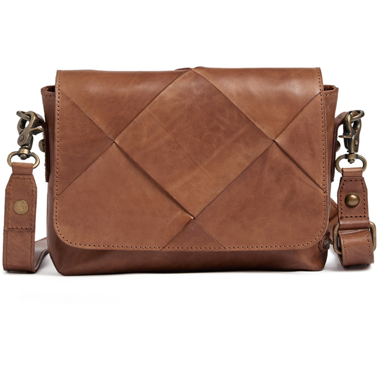 Exklusive handgeflochtene Crossover-Tasche - Cognac