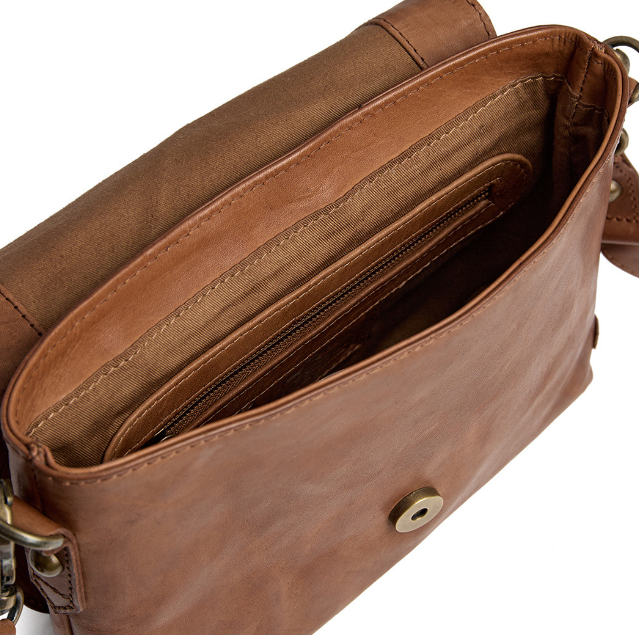 Exklusive handgeflochtene Crossover-Tasche - Cognac