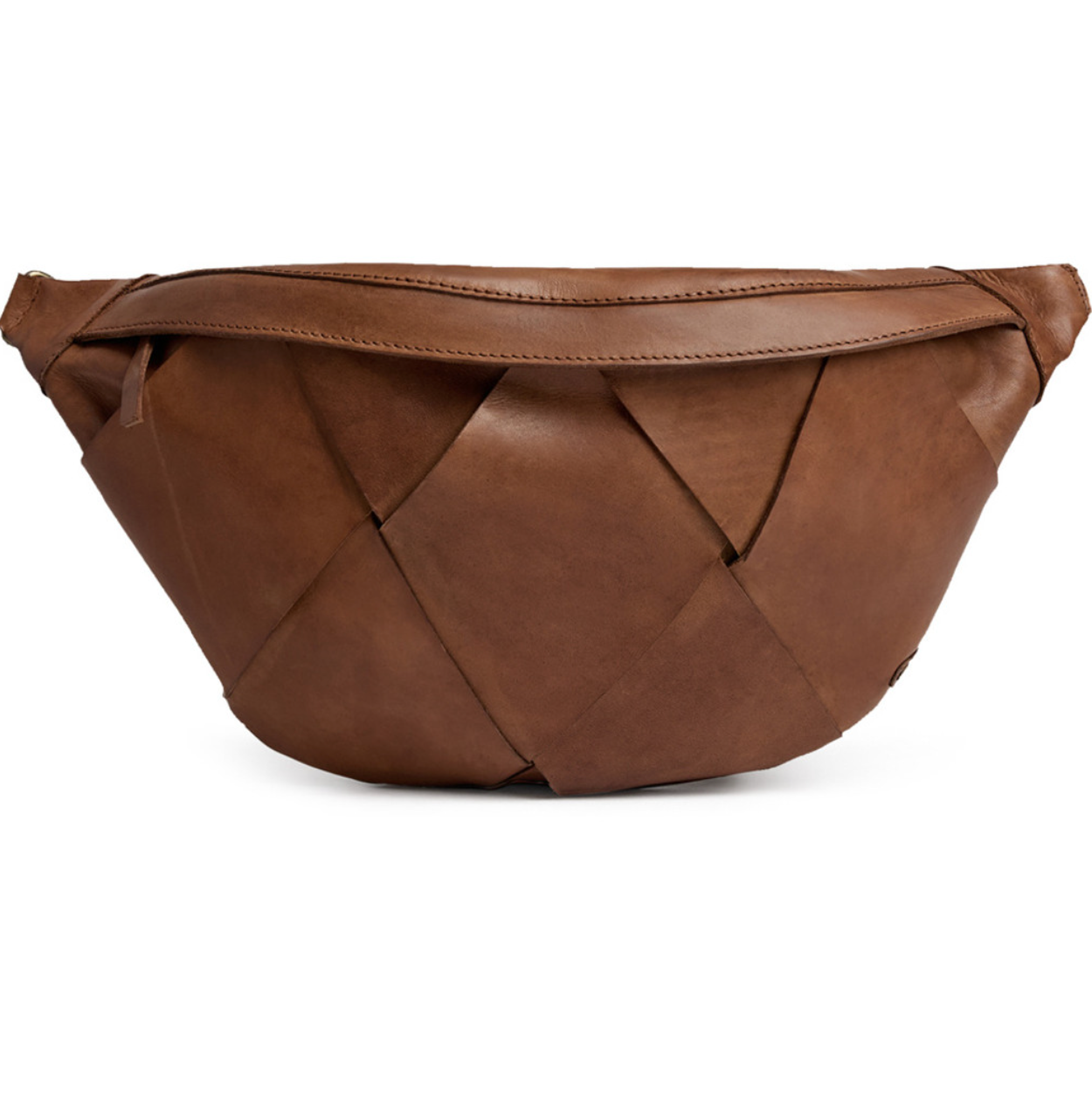 Exklusive handgeflochtene Bauchtasche - Cognac