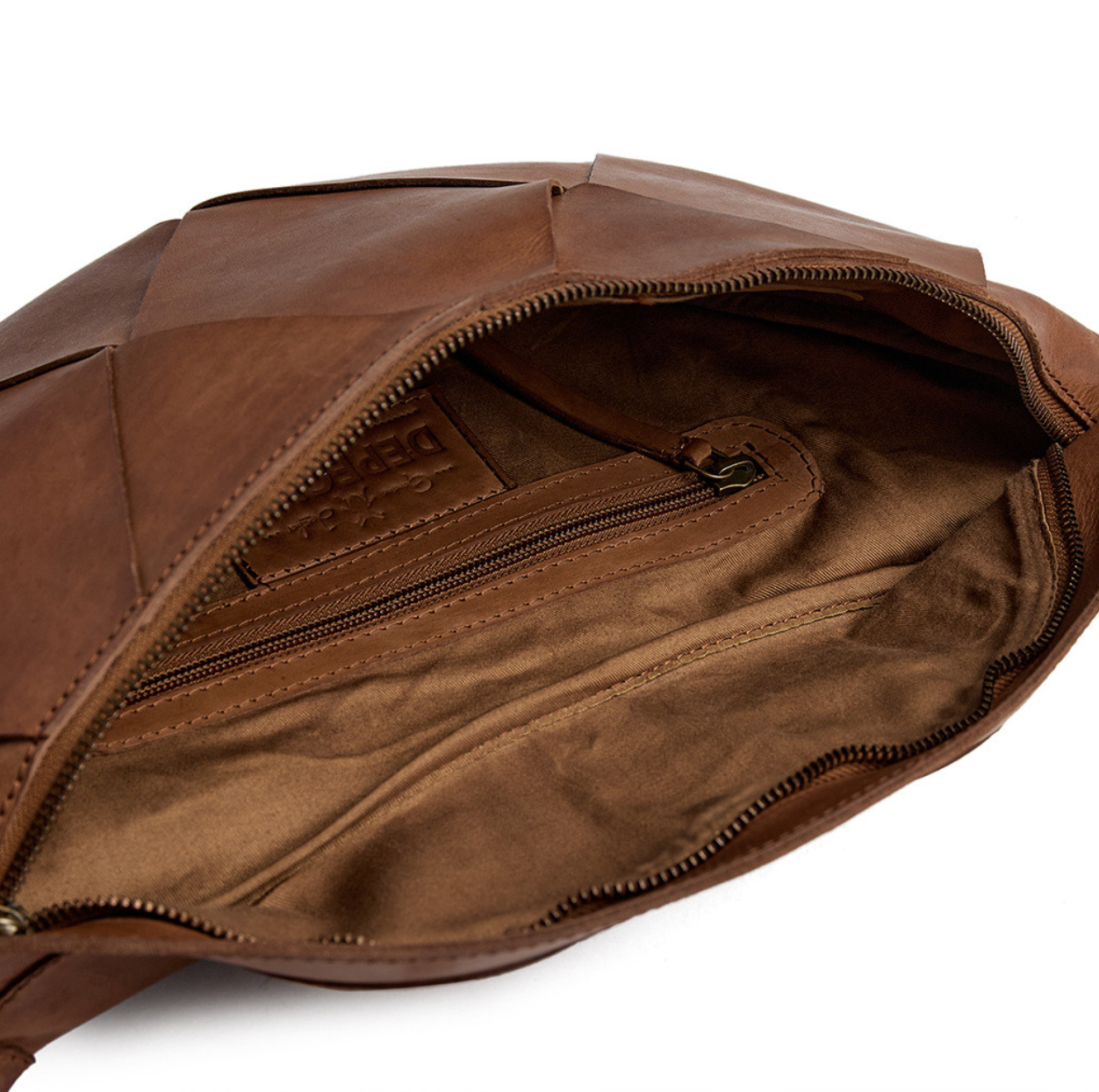 Exklusive handgeflochtene Bauchtasche - Cognac
