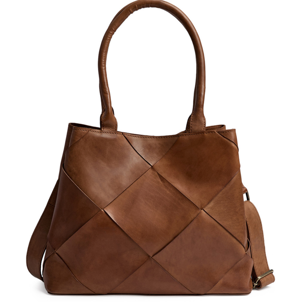 Exklusive handgeflochtene Schultertasche - Cognac